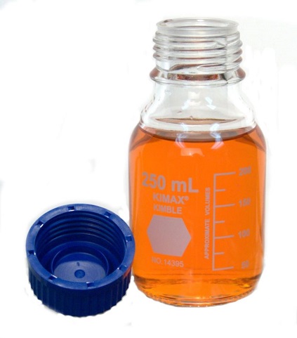Botella tapa azul GL45 PP 250ml